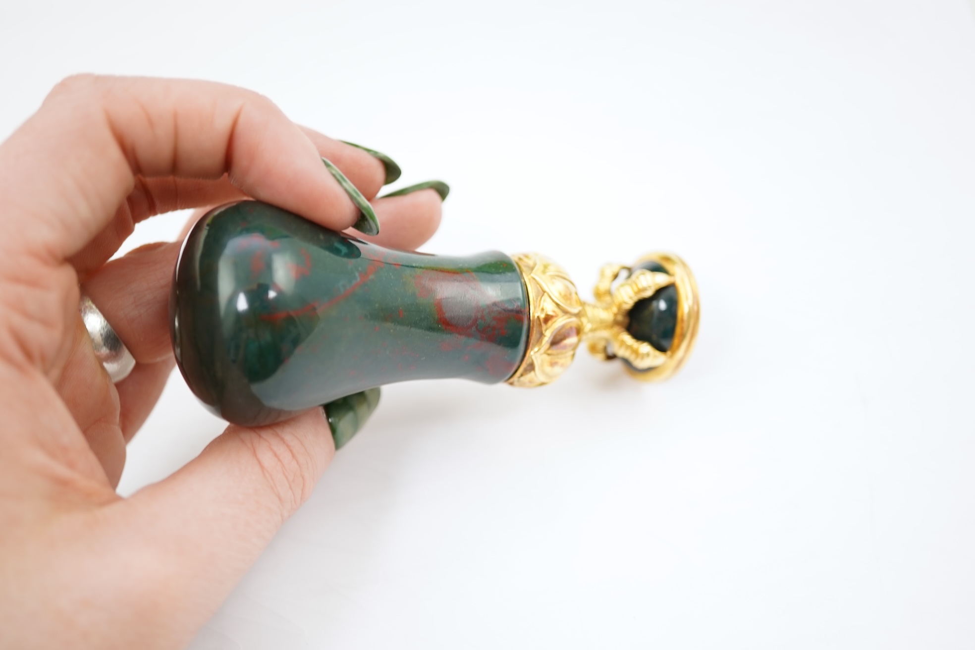 A fine gold-mounted bloodstone seal, mid 19th century